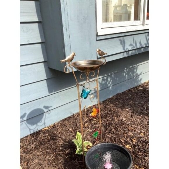 Bird Bath with Garden Trellis for Climbing Plants Outdoor, with Butterfly Decor - Picture 1 of 2